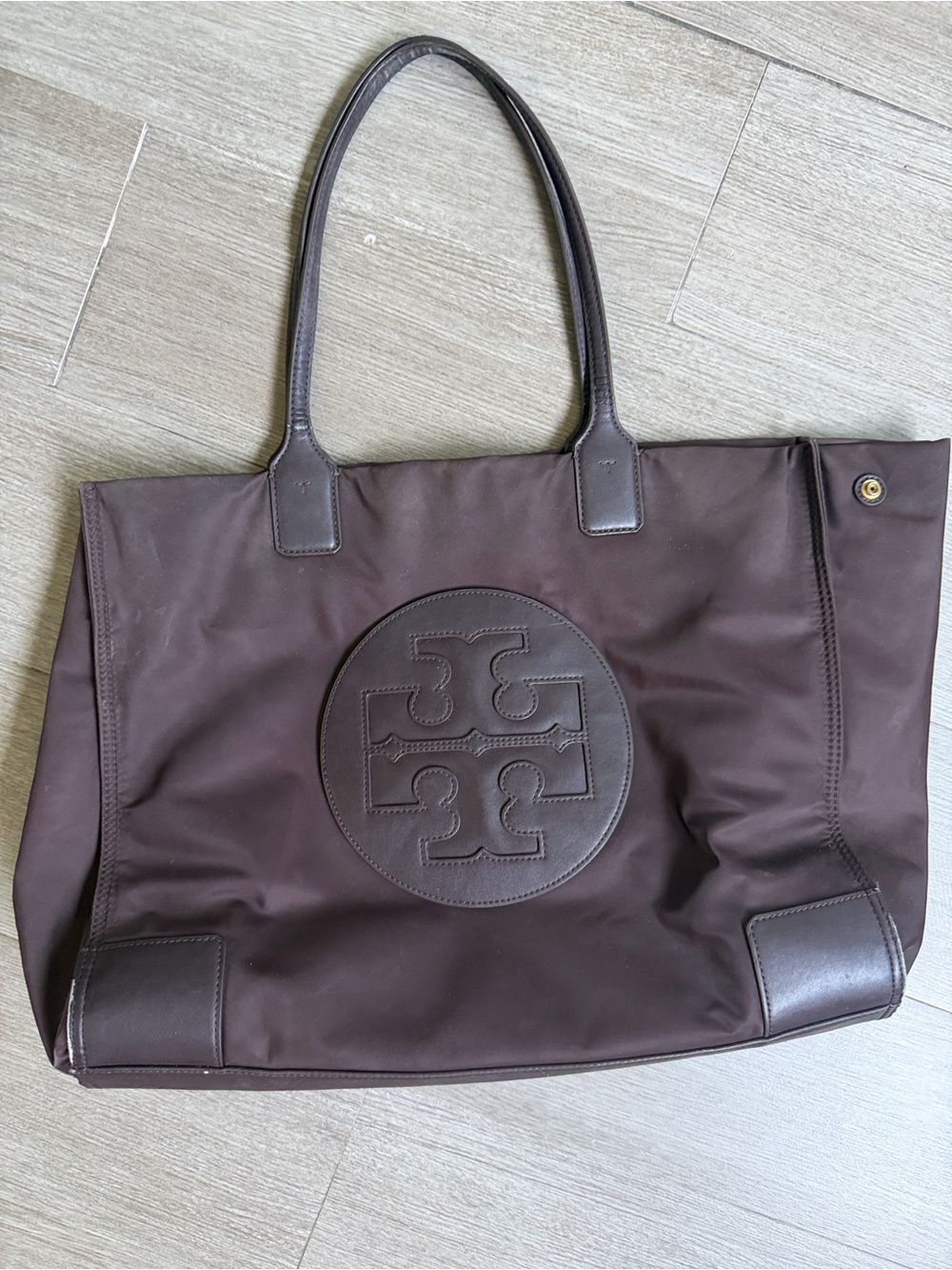 Tory Burch Dark Brown Nylon Logo Tote